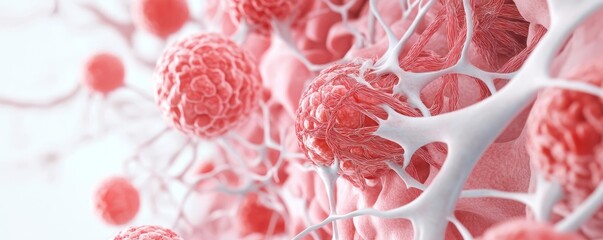 Muscular dystrophy, diseased muscle cells with fiber degeneration, pathology theme, 3D illustration