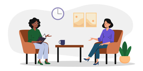 Two business professionals discussing strategy in a modern office environment with graphs