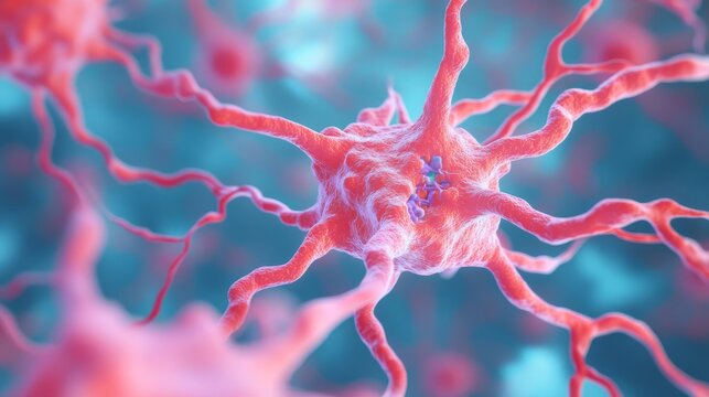 Neuromuscular transmission, acetylcholine release at junction, detailed cell view, 3D illustration