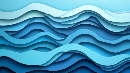Fototapeta premium An abstract image of paper cut layered waves in shades of blue. The waves create a sense of depth and movement, symbolizing the flow of time, the rhythm of nature, and the boundless possibilities of c