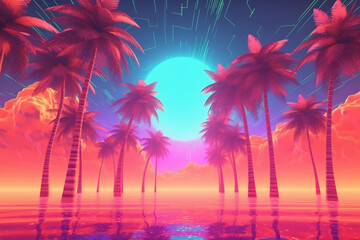 Palm trees and sunset painting