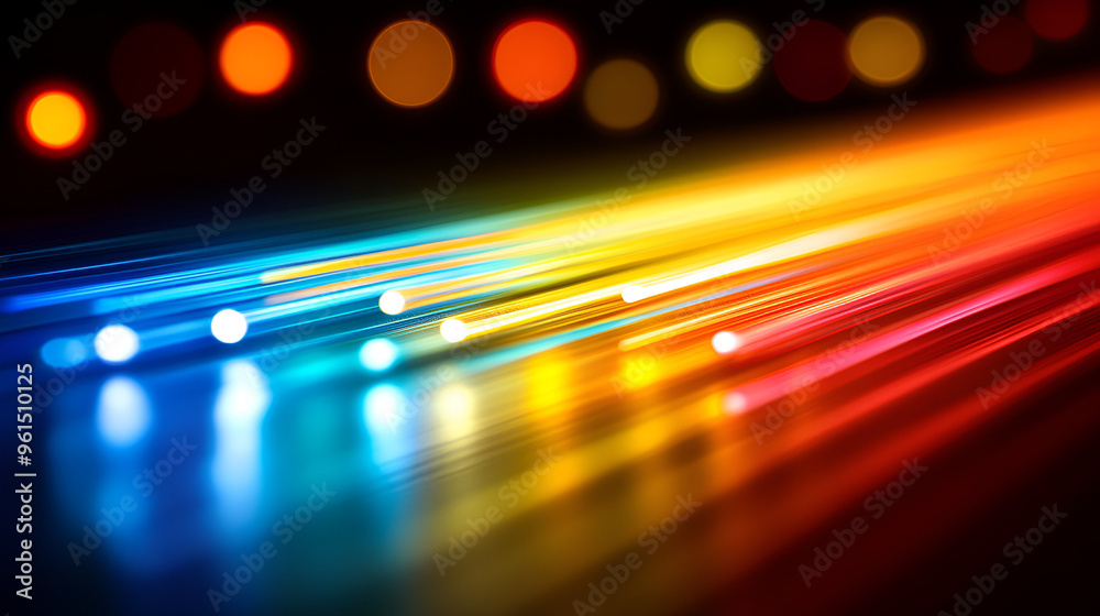 Poster colorful light patterns creating vibrant reflections on a smooth surface during a nighttime setting
