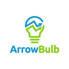 Simple electrical bulb with arrow symbol logo.