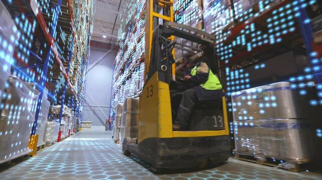Modern warehouse in a factory. Forklift in a large warehouse. Modern production. Modern warehouse concept