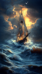 Obraz premium sailing ship in storm