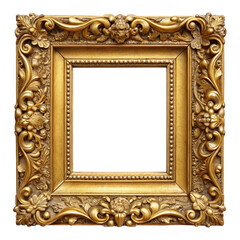 Antique gold frame isolated on transparent background