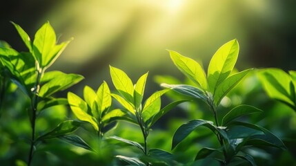 Lush green foliage under springtime sun glow