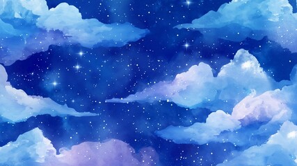 Watercolour seamless pattern background of starry night sky