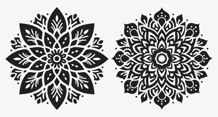 Elegant Floral Mandala Pattern Silhouettes Collection of Abstract Floral Ornaments
