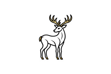 Gold Deer Logo. Simple Vector illustration. Emblem design business template. Classic Deer icon. Nature Wildlife Hunting. Silhouette Head. Stag, Buck, Hart, Reindeer, Mule, Whitetail, Elk, Antler. 