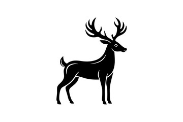 Gold Deer Logo. Simple Vector illustration. Emblem design business template. Classic Deer icon. Nature Wildlife Hunting. Silhouette Head. Stag, Buck, Hart, Reindeer, Mule, Whitetail, Elk, Antler. 