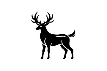 Obraz premium Gold Deer Logo. Simple Vector illustration. Emblem design business template. Classic Deer icon. Nature Wildlife Hunting. Silhouette Head. Stag, Buck, Hart, Reindeer, Mule, Whitetail, Elk, Antler. 