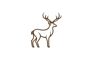 Gold Deer Logo. Simple Vector illustration. Emblem design business template. Classic Deer icon. Nature Wildlife Hunting. Silhouette Head. Stag, Buck, Hart, Reindeer, Mule, Whitetail, Elk, Antler. 