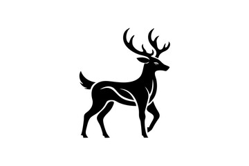 Gold Deer Logo. Simple Vector illustration. Emblem design business template. Classic Deer icon. Nature Wildlife Hunting. Silhouette Head. Stag, Buck, Hart, Reindeer, Mule, Whitetail, Elk, Antler. 