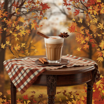 cup of coffee with autumn leaves