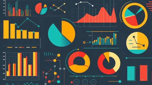This infographic template is a free resource for businesses to track key performance and engagement metrics. It features a variety of charts and graphs, including pie charts, bar graphs, line graphs, 