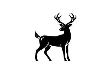 Gold Deer Logo. Simple Vector illustration. Emblem design business template. Classic Deer icon. Nature Wildlife Hunting. Silhouette Head. Stag, Buck, Hart, Reindeer, Mule, Whitetail, Elk, Antler. 