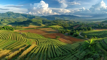 Fototapeta premium Green Terraced Landscape in Mountains
