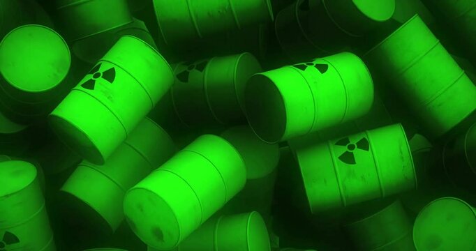 Electric energy animation over radioactive waste barrels
