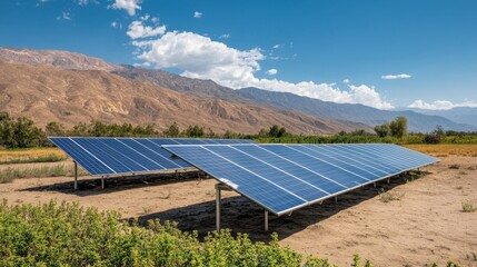 Harvesting Clean Energy: Solar Panels in Remote Desert Landscape