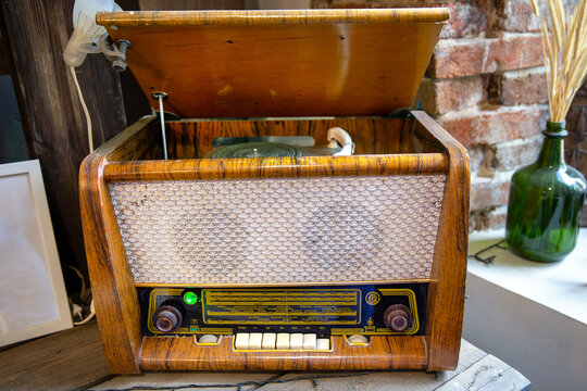 Vintage Soviet radiola (vinyl player), broadcast receiver Baku-58