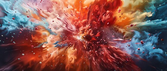  Vibrant fusion of fire and water against a backdrop of blue, red, yellow, and orange Inferno engulfs, water cascades; bottom layer dotted with