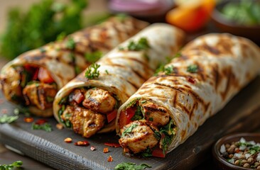 Grilled Chicken Wraps with Fresh Vegetables and Spices