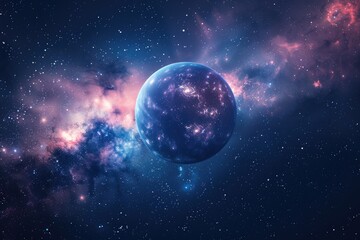 Fototapeta premium Vibrant Exoplanet in Colorful Nebula with Starry Background in Deep Space