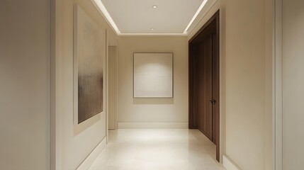 Obraz premium A minimalist hallway with clean lines and a single piece of modern art