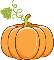 Pumpkin with Vine: A vibrant orange pumpkin with a green vine and leaves, perfect for autumnal decorations, harvest illustrations, and seasonal designs.  