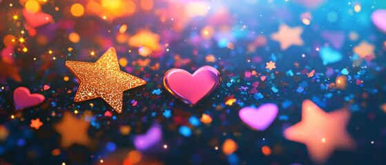 A colorful background with stars and hearts