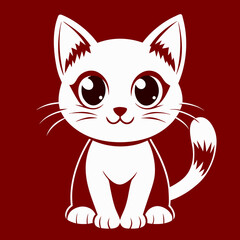 Obraz premium Cute cat t-shirt print design in white on deep red background 