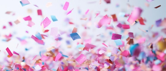 A colorful explosion of confetti is scattered across the sky