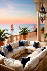 Obraz premium Title: A Spacious and Luxurious Beachfront Porch