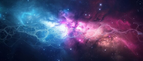  A vibrant expanse of stars, teeming with hues, features a constellation of lines aligned along one side