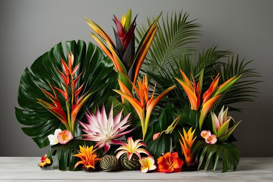 Eye-Catching Collection of Exotic Tropical Flowers in a Beautiful Ensemble
