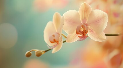 Close-up of a single blooming orchid with soft, blurred floral colors in the background, ideal for a sophisticated and exotic look