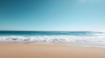 A vast horizon where the deep blue ocean meets the azure sky, with gentle waves reflecting the sunlight.