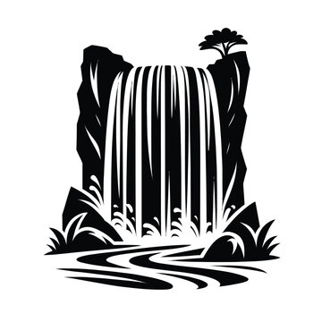 recommend clip art: Dynamic Waterfall Silhouette with Flowing Streams