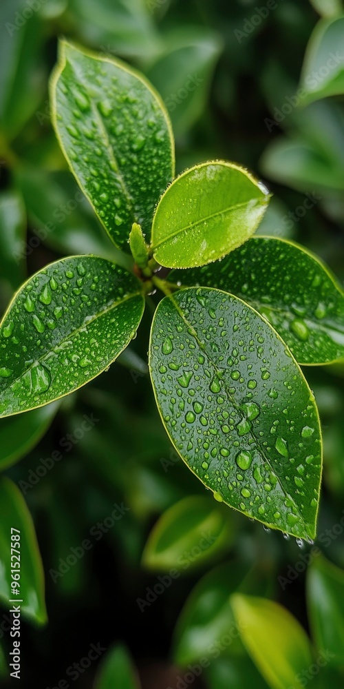 Sticker Dew Drops on Green Leaves