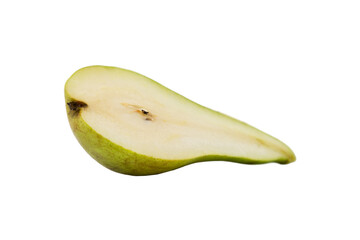 Freshly cut pear on a white background.