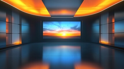 Full shot of a modern, virtual TV show background, ideal for artistic tv shows, tech infomercials or launch events.