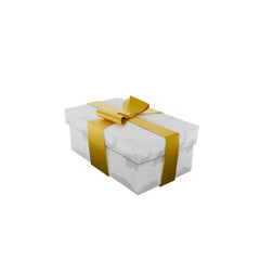 gold and white christmas present gift box, transparent background
