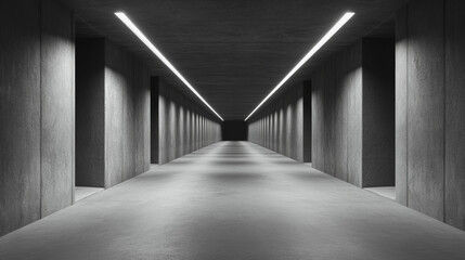 Distant view of a completed tunnel with smooth concrete walls stretching into darkness, symbolizing connection and progress 