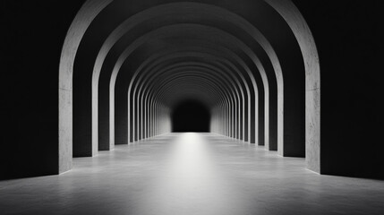 Obraz premium Distant view of a completed tunnel with smooth concrete walls stretching into darkness, symbolizing connection and progress 