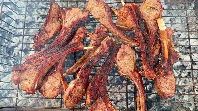 Grilled rack of lamb with smoke.