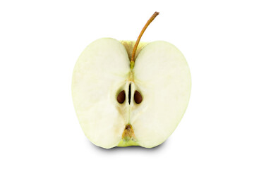 Fresh apple cut in half on white background