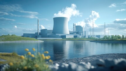 Fototapeta premium Visualization of nuclear fission waste management, focusing on environmental safety and disposal techniques