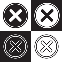 Close vector icon. Delete icon vector. cross sign. Wrong sign. Reject icon. Cancel icon. Cross. Prohibition sign. Alert sign.  Isolated on black and white background. Vector Illustration. EPS 10