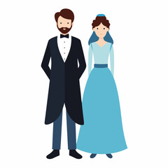 A beautiful American couple traditional in vector design on a white background 